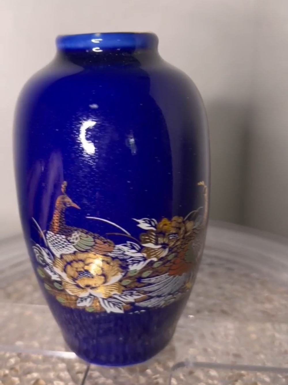 🇺🇸Vintage Japanese Kutani Peacock Bud Vase Cobalt Blue Gold Floral Japan